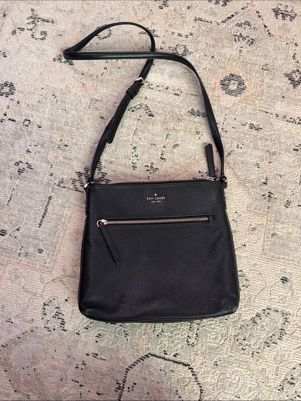 kate spade Black Pebbled Leather Crossbody with Front Zip